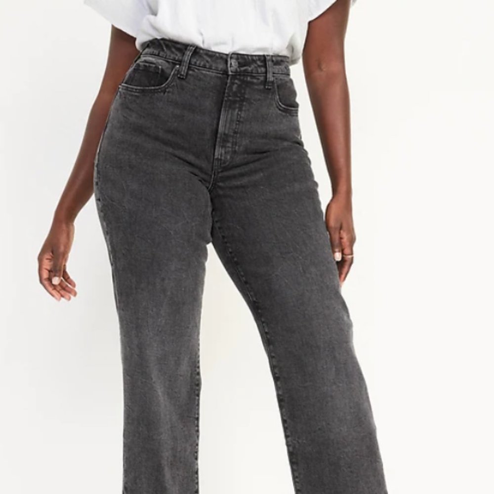 Old Navy Higher High-Rise O.G. Straight Dark Gray Jeans, Size 10